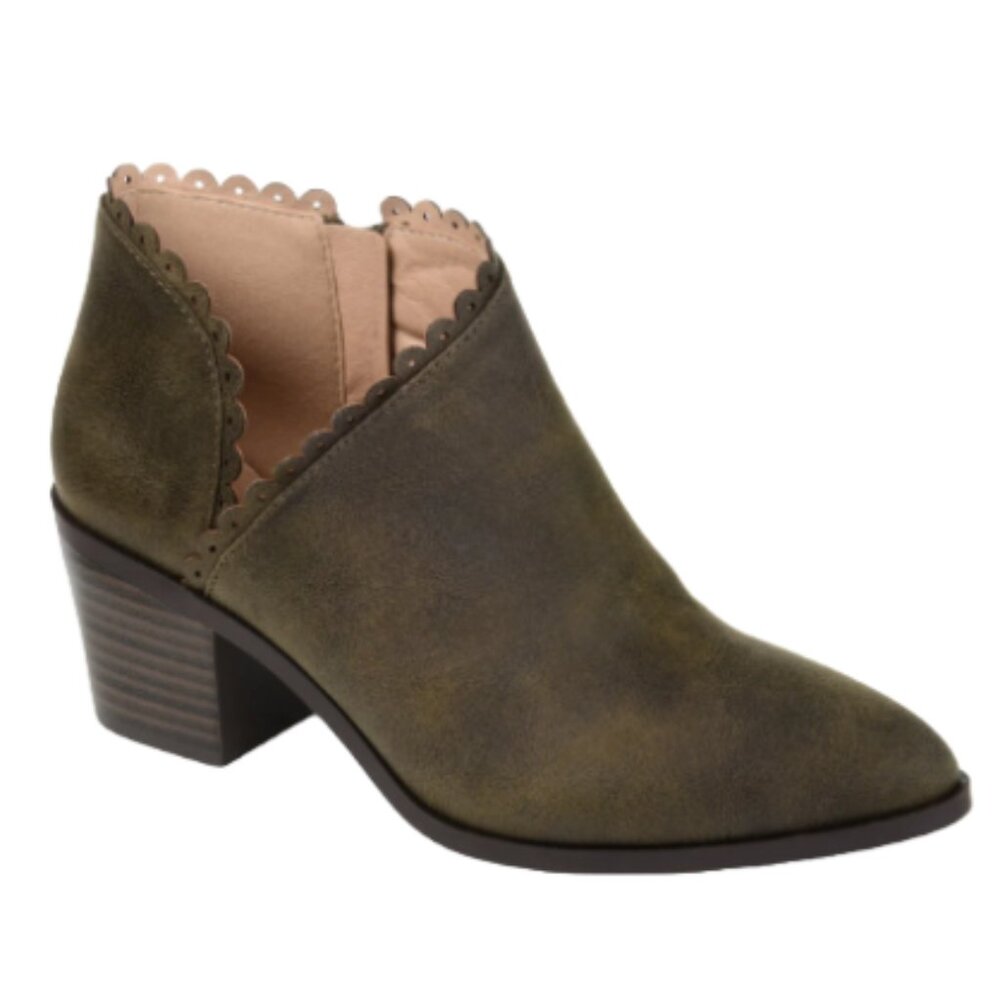 JOURNEE COLLECTION Tessa Cutout Bootie in Faux Leather, Olive, Size: 9M, NWT**